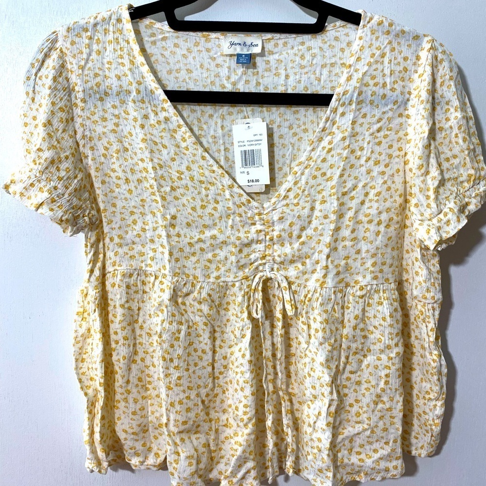 Yarn & Sea blouse shirt top white mustard yellow Sz S.     K-12